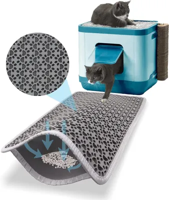 Produktbild von Katzenbakmatte doppellagig, wasserfest, 1 Stück, mit Katzenpfotenmuster, für Katzenklo