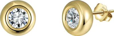 Produktbild von Suzan Gold® 925 Silber Ohrstecker für Damen mit brillantgeschliffenem Premium-Kristall | Zarte, glänzende Ohrringe Solivra im eleganten Zargen-Design | Hautfreundlich, wasserfest &