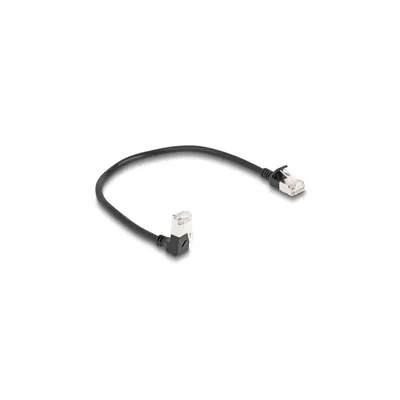 Produktbild von DeLOCK RJ45 Netzwerkkabel Cat.6A S/FTP Slim 90° unten gewinkelt / gerade 0,25 m schwarz, 0,25 m, Cat6a, S/FTP (S-STP), RJ-45, RJ-45, Schwarz