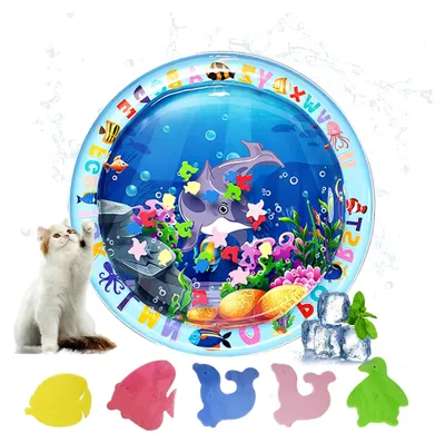 Produktbild von Wassermatte für Katzen, Verdickte Wasserspielmatte für Katzen, Runde Kühlmatte für Katzen, Aufblasbare Wassersensor-Spielmatte für Katzen, Aquarium-Themen-Wassermatte für Haustiere