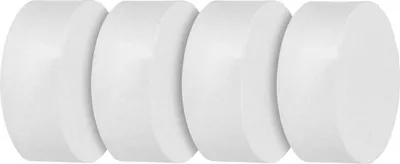 Four white cylindrical dehumidifier refills are lined up side-by-side against a white background.