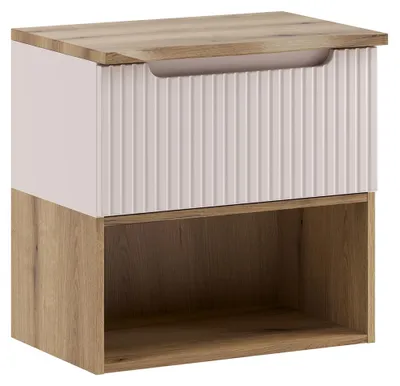 Produktbild von Badezimmer Waschtischunterschrank mit 60 cm Breite in kaschmir & Eiche, gerillte Front, geringe Tiefe - NEWPORT-56-CASHMERE