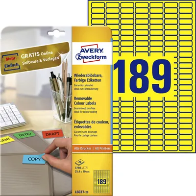 Produktbild von Avery Zweckform - Etikett Zweckform L6037-20 25,4x10mm gelb 3780 Stück