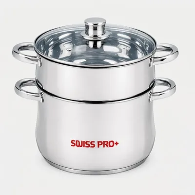 Productafbeelding van Swiss Pro+ Stoompan 24 cm – RVS Casserole & Steamer – Model SP‑C12, AI-gegenereerde afbeelding