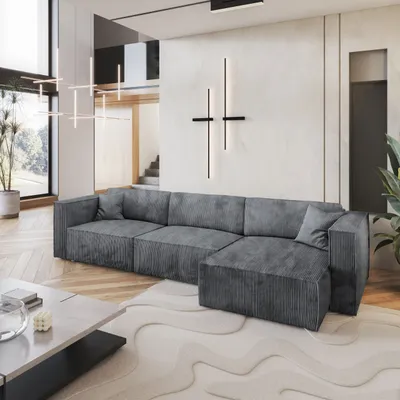 Produktbild von Masseno Ecksofa TOLMO P mit Schlaffunktion L-Form, Sofa mit Bettkasten, Wohnzimmersofa, Couch, Soffa, Bettsofa, Couchgarnitur- Grau, POSO 60
