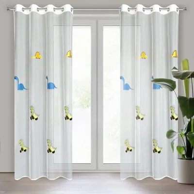Produktbild von EUROFIRANY | Vorhang - 140 x 250 cm - weiße Gardine für das Kinderzimmer - Dinosaurier