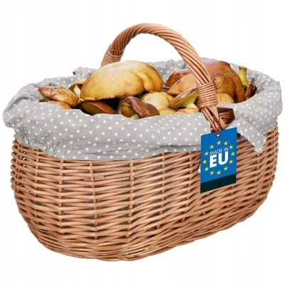 Image de Panier en osier Panier champignons Panier à provisions Panier pique-nique Panier en osier naturel avec doublure en tissu Gris