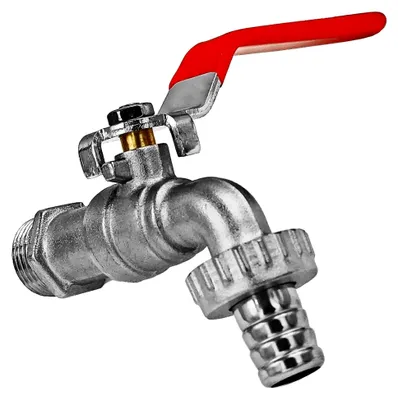 Produktbild von Kugelauslaufhahn aus Messing mit Außengewinde für Wandanschluss 1/2 Zoll AG - Schlauchanschluss für Zapfhahn, Regentonnen, Außenzapfstelle, Wasserhahn, Absperrhahn