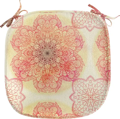 Produktbild von ABAKUHAUS Red Mandala Polster für Esszimmerstühle, Blüten-Blumen, Dekoratives wasserfestes Kissen mit Riemen für Küchensitze, 40 cm x 40 cm, Burgundy Gelb Pink