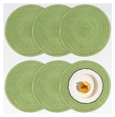 Produktbild von 6 Stück 30 cm Runde Geflochtene, Waschbare Tischmatten, Hitzebeständige Tischsets