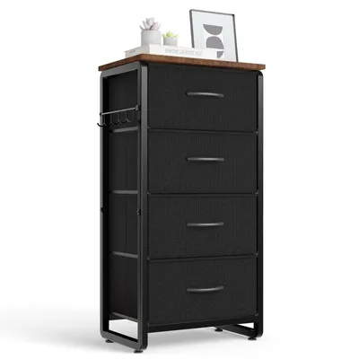 Produktbild von HOKEEPER Kommode, Sideboard mit 4 Stoffschubladen, Schmaler Aufbewahrungs Schrank aus Metall & Holz - Stabile, Chest of Drawers für Wohnzimmer