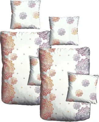 Produktbild von Baumwolle Satin Bettwäsche Ornamente Weiß Lila Orange 135x200 80x80cm: 4 tlg.