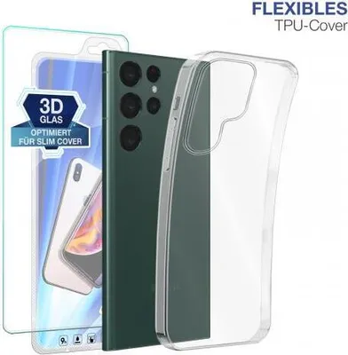 Produktbild von TPU-Hülle Transparent für Samsung Galaxy S22 / S22 Ultra - Modellkompatibilität: Für Samsung Galaxy S22 Ultra - Displayglas: Mit 9H Displayglas