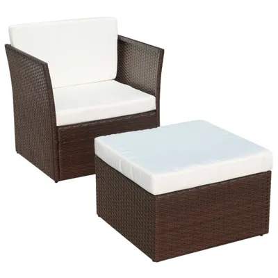 Produktbild von Gartensessel mit Fußhocker Poly Rattan Braun