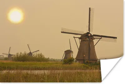 Produktbild von MuchoWow® Poster Mühle - Sonne - Niederlande 120x80 cm - Bilder