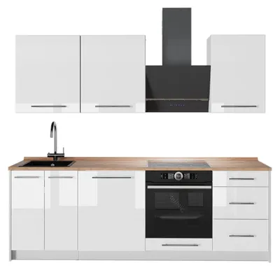 Produktbild von Küchenzeile Vicco Fame-Line Weiß Hochglanz/Weiß 230 cm, AP Eiche, Model 64030