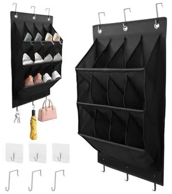 Produktbild von Schuhaufbewahrung Hängend mit 12 Großen Taschen, Über der Tür Schuhregal Schwarz