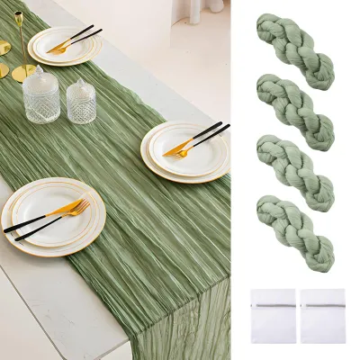Zdjęcie produktu dla Zestaw bieżników w kolorze szałwiowym - 4 sztuki 90 x 300 cm na Boho wesele i Baby Shower