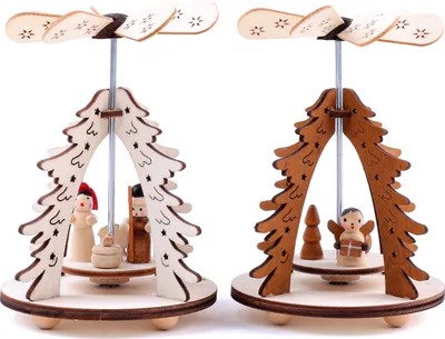 Image de BRUBAKER Set de 2 pyramides de Noël sapin - 2 motifs : ange/naissance du Christ avec Marie, Joseph - pyramides de table en bois de 11,5 cm chacune