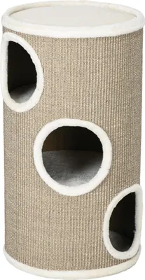 Produktbild von Robuste Katzenkratztonne aus Plüsch mit Sisal-Kratzfläche, Ø38x70cm, braun - Langlebiges Kratzmöbel für Katzen