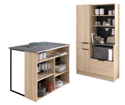 Produktbild von Fumay 2 Küchenbuffet mit Inseltheke – Eiche/Beton