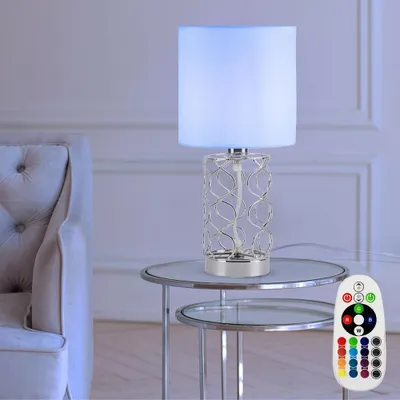 Zdjęcie produktu dla Lampa stołowa LED RGB, materiał w kolorze białym, stal w kolorze srebrnym, średnica 18 cm