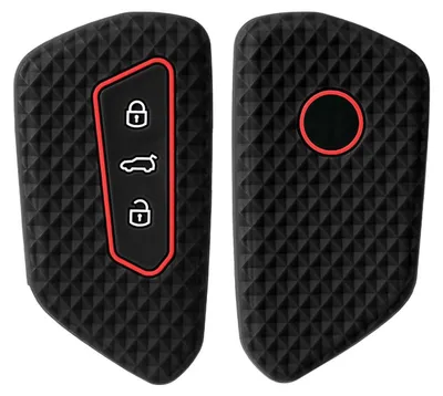 Image de Housse de protection en silicone pour clés de voiture, compatible avec VW Golf 8, Seat Leon MK4, Skoda Octavia – Noir avec rayures rouges