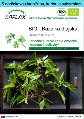Obrázok produktu pre SAFLAX Darčeková sada - BIO - Bazalka thajská - Ocimum basilicum - 250 Semená - S darčekovou krabičkou, prepravným štítkom, darčekovou kartou a pestovateľským médiom