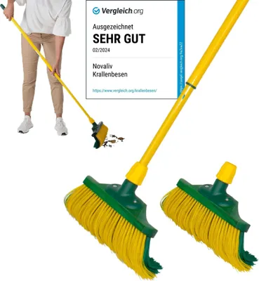 Produktbild von Novaliv Krallenbesen Set 30 cm Holz mit Teleskopstiel gebogenen Borsten Gartenbesen Straßenbesen Kehrbesen Laubbesen (2, 30 cm Besen mit Stiel)