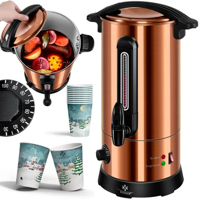 Produktbild von KESSER® Glühweinkessel 10L Edelstahl Inkl. 10x Becher Glühweinkocher mit Thermostat Glühweinautomat Heißgetränkeautomat Wasserkocher Heißwasserspender Einkochautomat Füllstandanzeige Zapfhahn