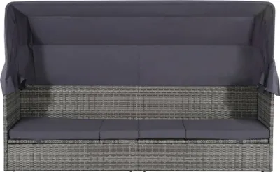 Obrázok produktu pre vidaXL Záhradná posteľ so strieškou sivá 205 × 62 cm Poly ratan