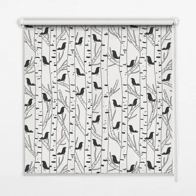 Produktbild von Seitenzug-Rollo Fensterrollo Jalousie - Thermo-Rollo Verdunkelungsrollo - 150x140 cm - Gezeichnete Vögel und Bäume