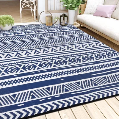 Image de Tapis d'extérieur réversible 240 x 300 cm pour jardin et camping