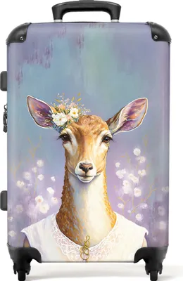 Produktbild von NoBoringSuitcases.com® Großer Koffer - Hirsche - Blumen - Gemälde - Porträt - Tiere - Kombinationsschloss TSA - Hartschalen Trolley 4 Rollen - 72 liter - Reisekoffer - 66 cmKoffer Mittelgroß 67x43x25 cm, 72L,