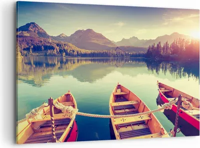 Produktbild von Bild auf Leinwand - Leinwandbild - Berge See Boot - 100x70cm - Wand Bild - Wanddeko - Wandbilder - Leinwanddruck - Bilder - Kunstdruck - Wanddekoration - Leinwand bilder - Wandkunst - AA100x70-3652
