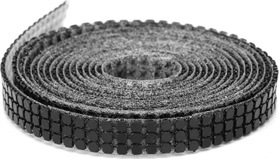 Image de Ruban en r?sine, 1,5 M 3 lignes de ruban de strass Hotfix Cristal Rouleaux de ruban de strass en aluminium Filet de strass Ruban coutures accessoires de v?tements (1 cm de large 3 lignes noir)
