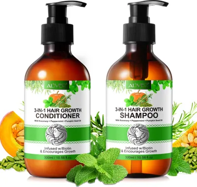 Produktbild von Haarpflege Set Shampoo und Conditioner mit Biotin 3-in-1 Rosmarin Minze Kürbis Vegan