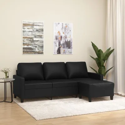 Produktbild von vidaXL 3-Sitzer-Sofa mit Hocker Schwarz 180 cm Kunstleder