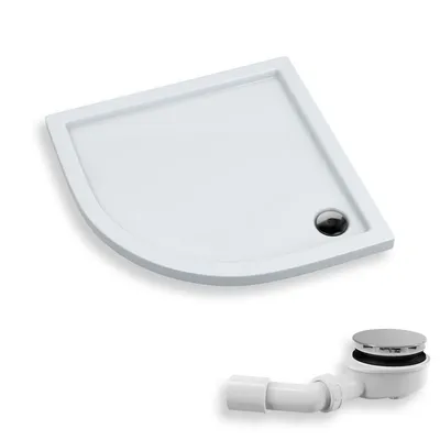 Zdjęcie produktu dla Brodzik Posadzkowy Prysznicowy Półokrągły 90x90x5 Akrylowy, Gładki | w zestawie - Syfon, odpływ ⌀90 mm | BADLAND CORRINA