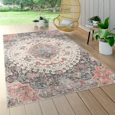 Produktbild von In- & Outdoor-Teppich Für Balkon Terrasse, Kurzflor Mit Orient-Muster In Grau Grösse 80x150 cm
