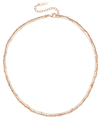 Produktbild von Collier Giorgio Martello Milano mit apricotfarbigen Sonnenstein-Kugeln, Silber 925 Rosa 45 cm