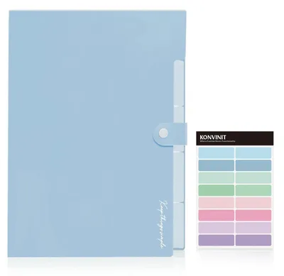 Produktbild von Fächermappe A4 erweiterbar Hellblau mit 5 Taschen und Druckverschluss aus PP-Kunststoff