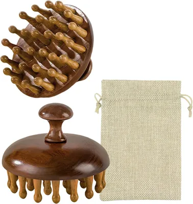 Image de Brosse pour cheveux en bois, sans silicone, pour un massage naturel du cuir chevelu, favorisant la pousse des cheveux