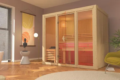 Produktbild von Karibu Sauna Innensauna Avari 3 Fronteinstieg ohne Zubehör 216x156x198 cm ohne Dachkranz