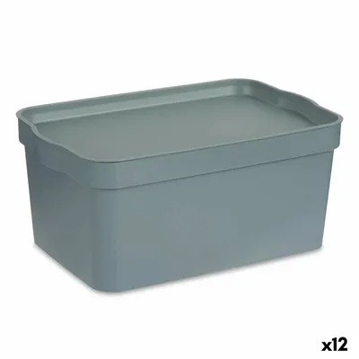Obrázek produktu pro Úložný box s víkem Šedý plast 7,5 l 21 x 14,2 x 32 cm (12 kusů)