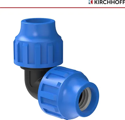 Produktbild von KIRCHHOFF Verbindungswinkel 90°, Kunststoff, 32 x 32 mm, für HDPE Rohr Gartenbewässerung, DVGW , EU, verschiedene Größen