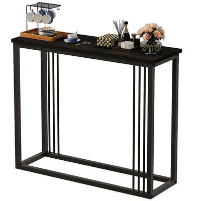 Image de Console De Salon Noire Pour L'entrée, Table D'appoint, Étagère Spacieuse, Hauteur 75 Cm