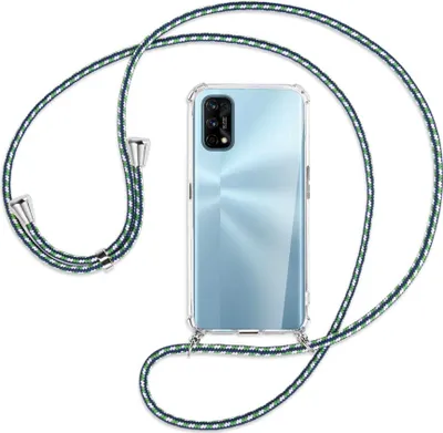 Produktbild von Handykette Backcover-Schutzhülle mit Band (Metall silberfarben) für Realme 7 Pro - grün/blau/weiß