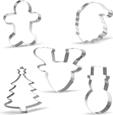 Produktbild von Weihnachts-Ausstechformen Set 5-teilig Edelstahl Rentier Lebkuchenmann Weihnachtsbaum Santa Schneemann
