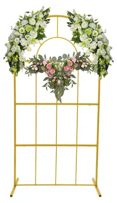 Produktbild von Blumenständer für Hochzeitsbogen - Freistehender Blumenbogen - 200 x 100 cm - Rostbeständiges Metall - Stabile H-Basis - Abnehmbar - Gold